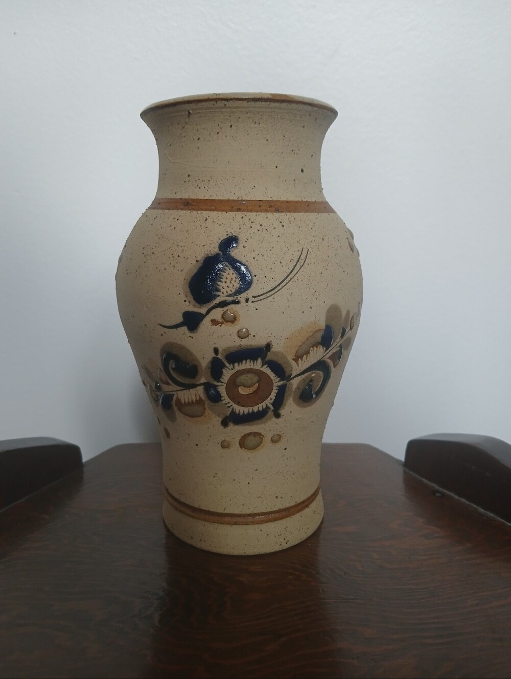 Vintage Tonala Mexican Folk Art Sandstone Pottery Vase Floral Flowers 7"